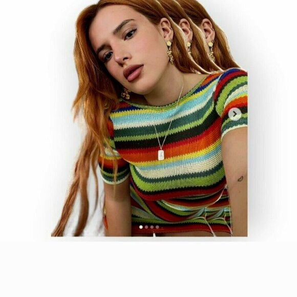 Edikted Rainbow Crochet Dress Short Sleeve Scoopneck Size S - Picture 2 of 11